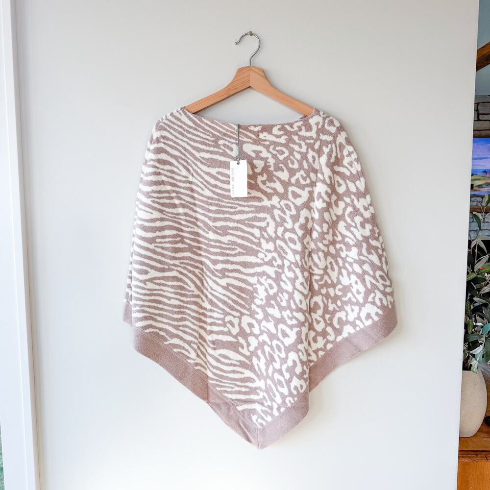 Barefoot Dreams CozyChic Ultra Lite Ocean Breeze Poncho in Faded Rose Animal OS